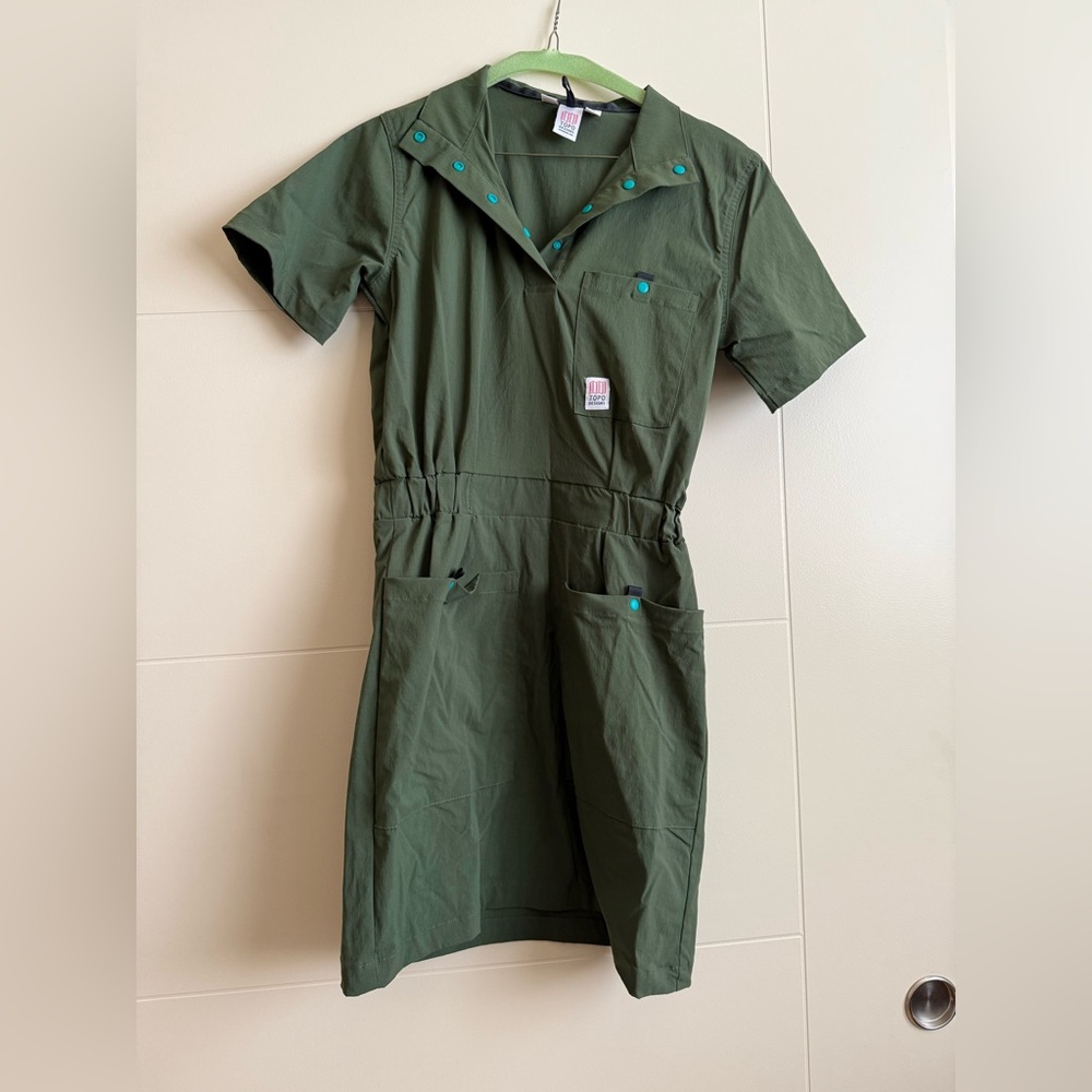 Topo Designs Green Coverall Dress Women’s Small